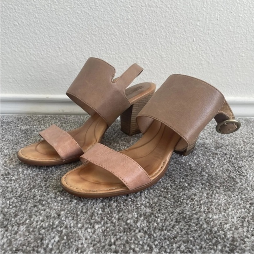 born heeled sandals womens size 10 M brown leather shoes open toe comfort heels - Picture 1 of 9